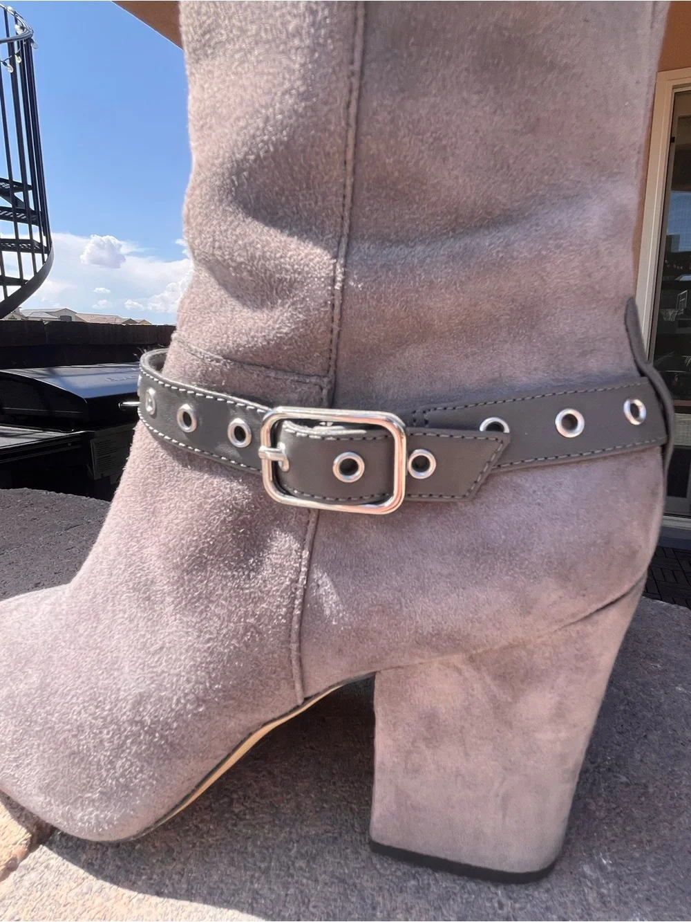 Nine West Taupe Suede Over-the-Knee Boots with Studded Ankle Strap